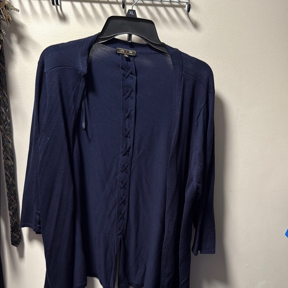 Elegant Navy Cardigan with Ribbon Accents